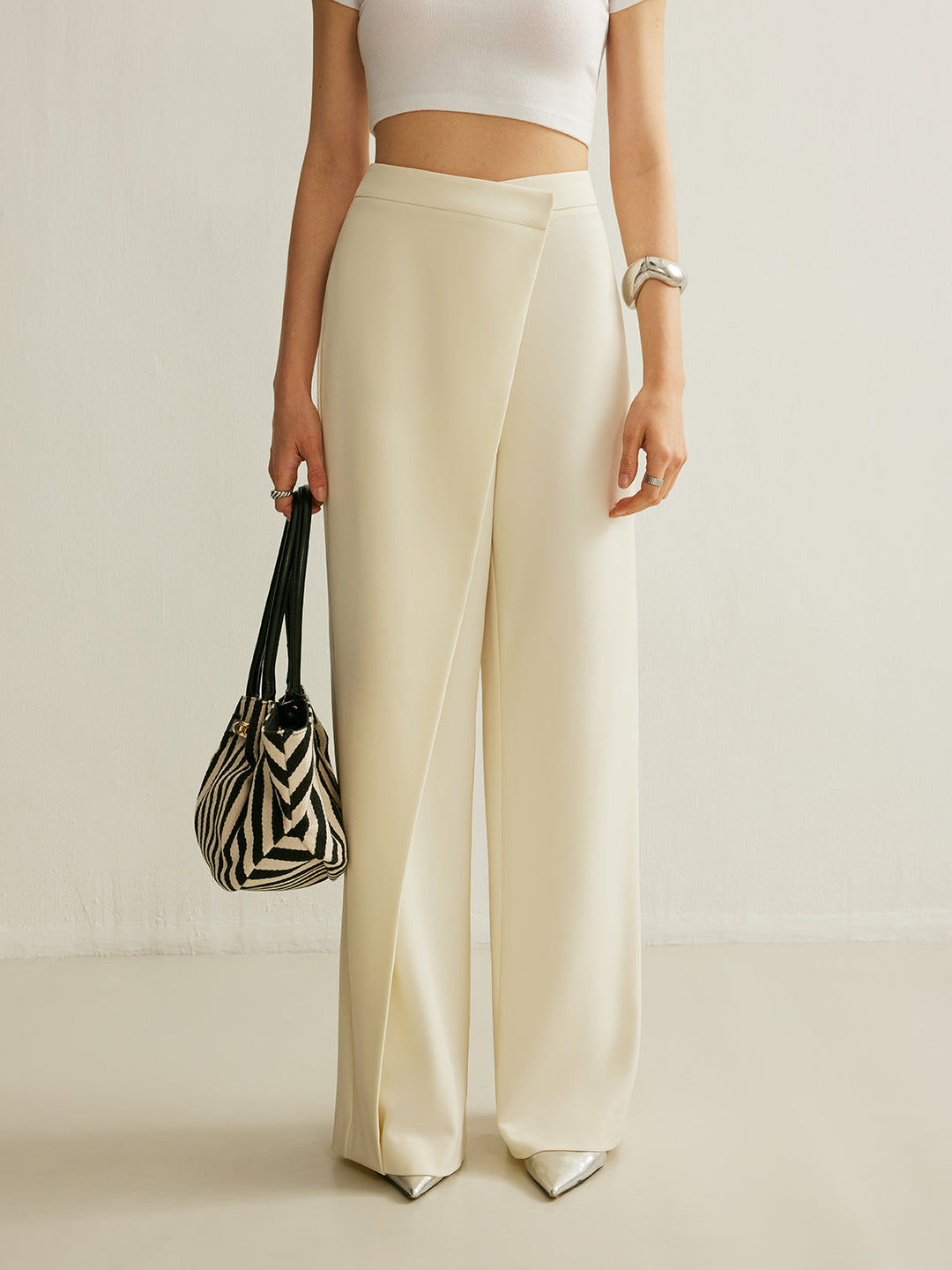 Asymmetrical Cross Wrap High-Waist Pants