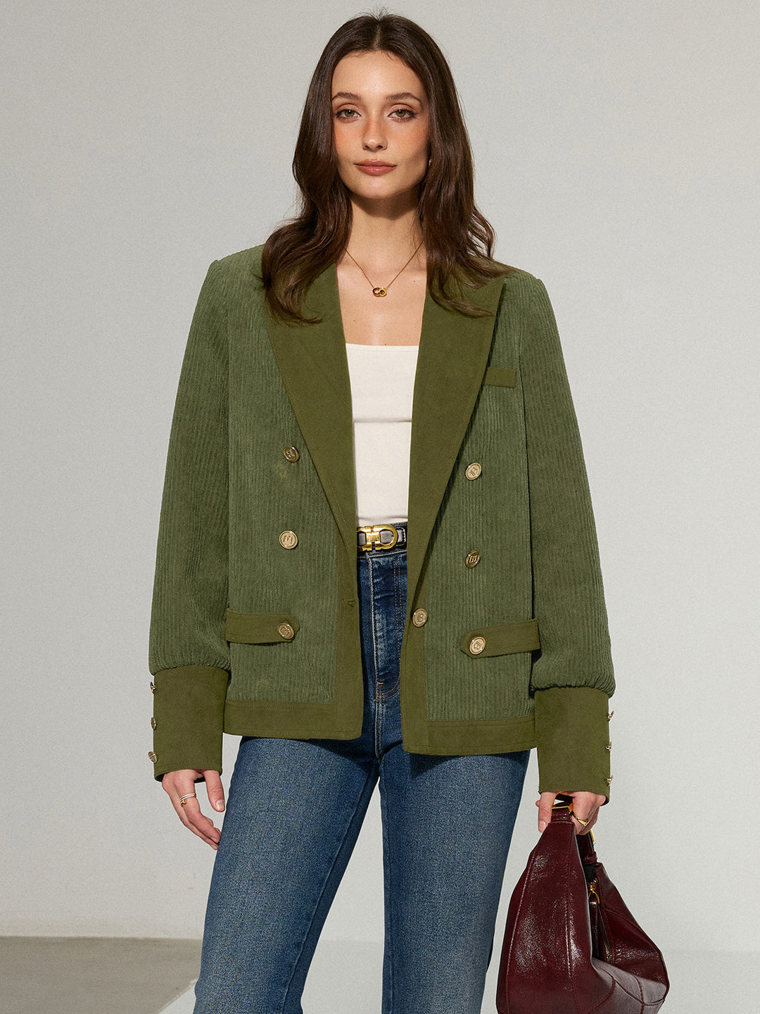 Corduroy Lapel Metal Button Blazer