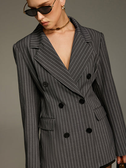Pinstripe Double-Breasted Blazer