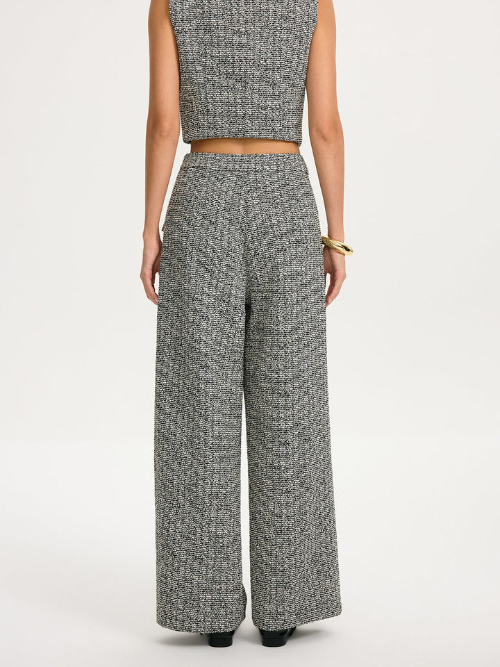 Metal Detail Tweed Wide-Leg Pants