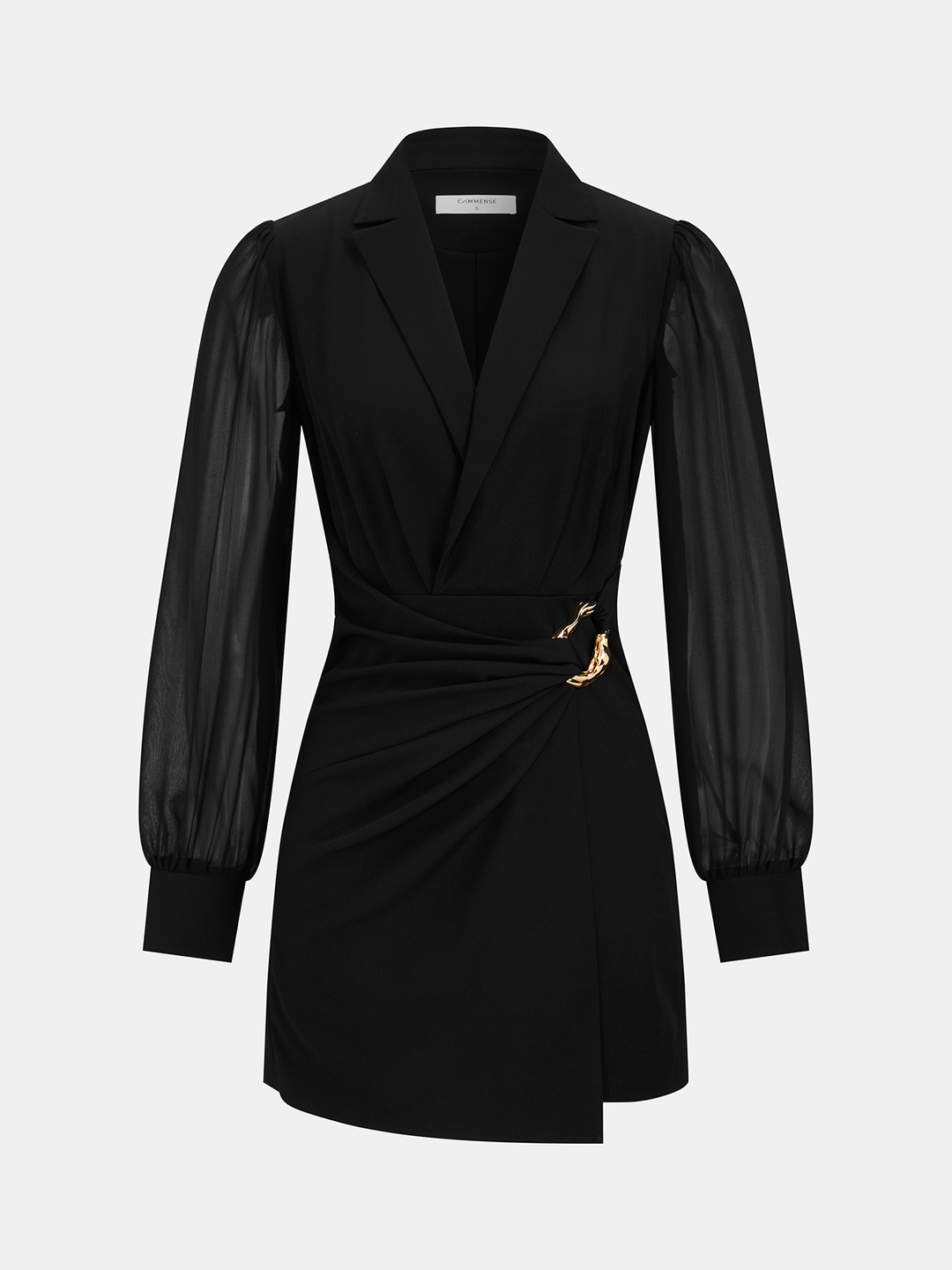 Sheer-Sleeve Metal Buckle Blazer Dress