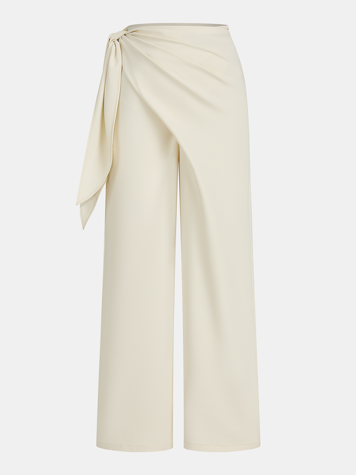Draped Wrap Wide-Leg Pants